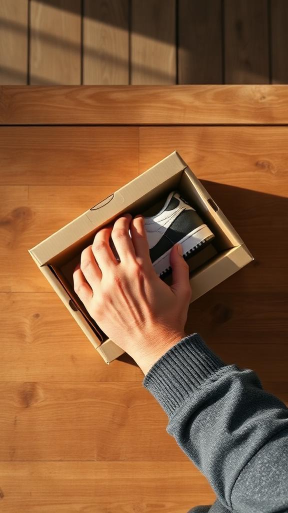 UGC creator unboxing a sneaker box, filmed overhead on a phone
